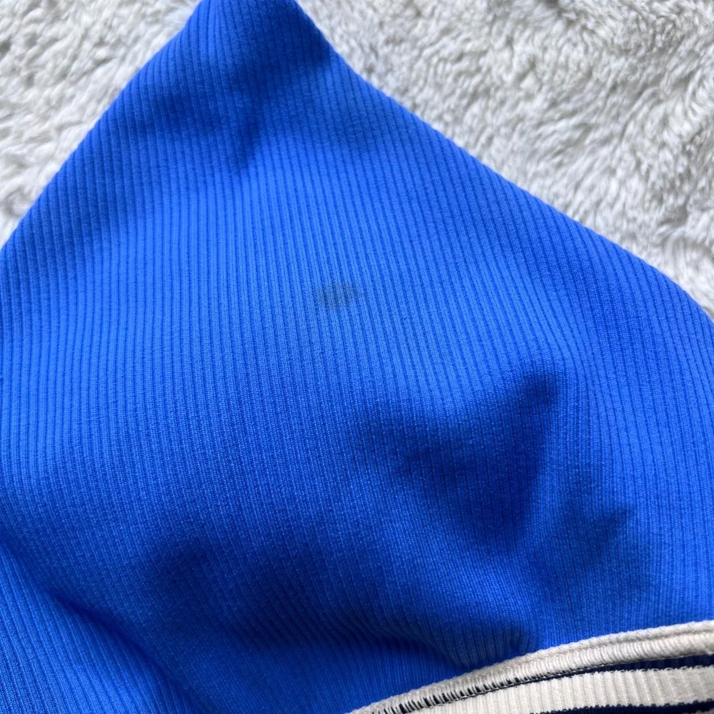 OFFLINE by Aerie Ribbed Medium Support Sports Bra Blue Striped Band Size Large